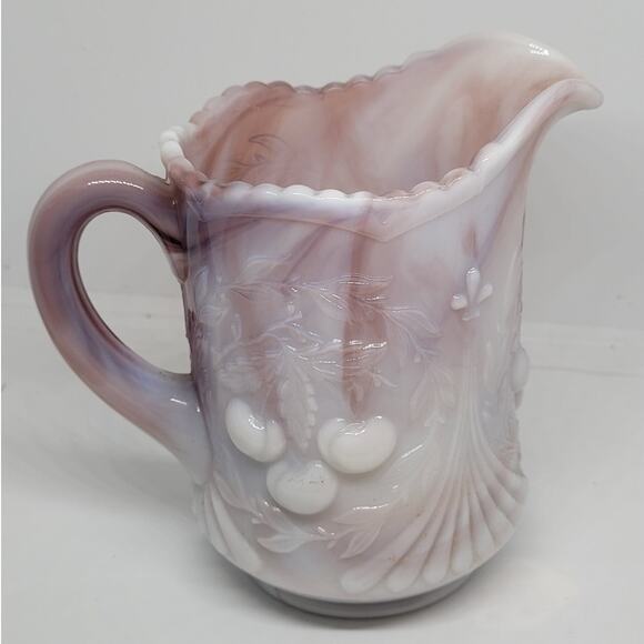 Vintage L.G. Wright 50s Purple White Cherry Glass Jug Pitcher Retro Décor - Picture 4 of 14